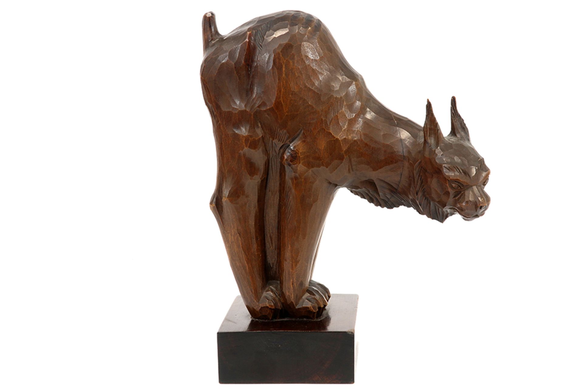 20th Cent. wooden "Lynx" sculpture - with a monogram yet to be identified || Twintigste eeuwse