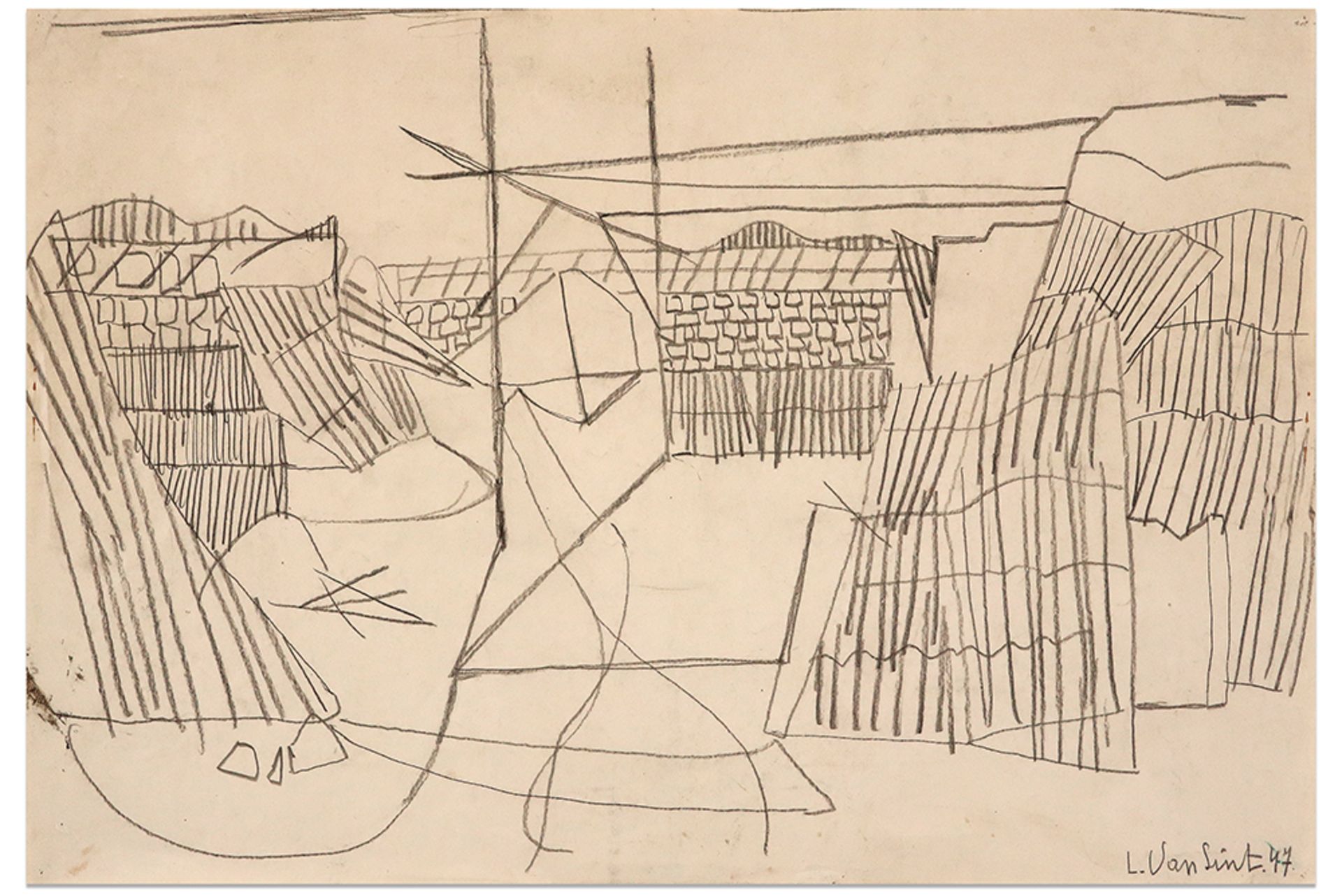 20th Cent. Belgian abstract drawing - signed Louis Van Lint and dated 1947 || VAN LINT LOUIS (1909 -