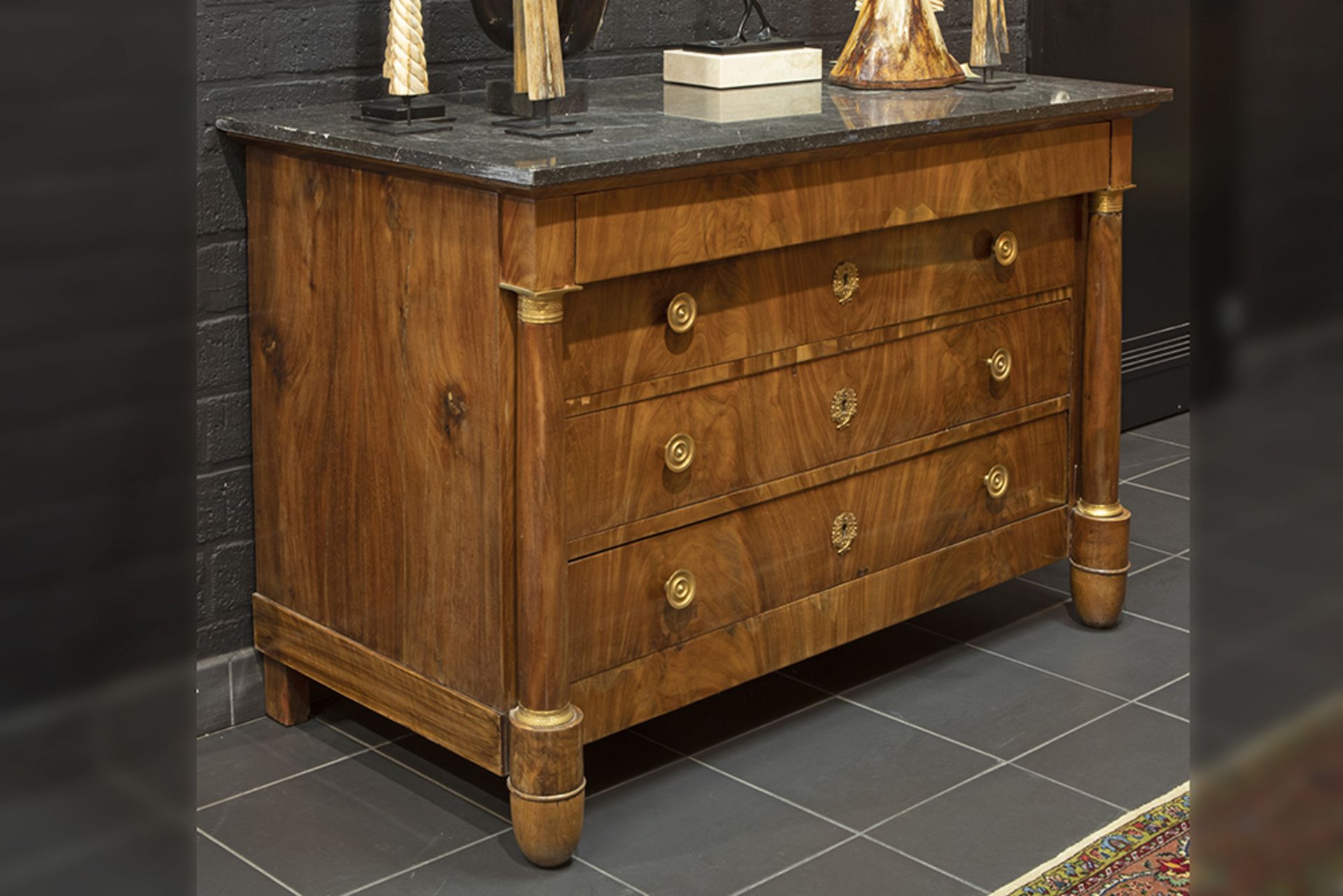early 19th Cent. French Empire period chest of drawers in mahogany with mountings in gilded bronze