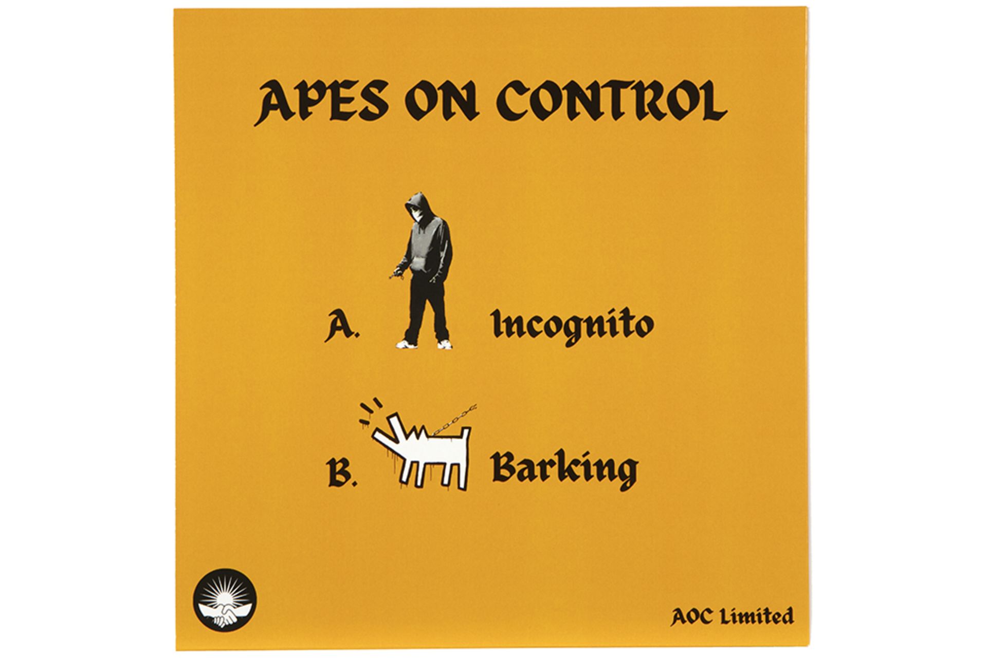 yellow "AOC Limited" cover with vinyl "Apes on control - A. Incognito / B. Barking" || Gele "AOC - Image 2 of 2