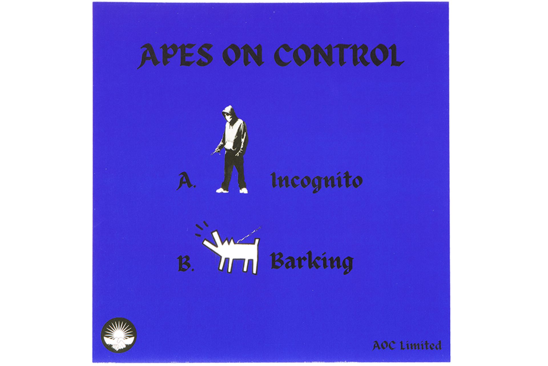 blue "AOC Limited" cover with vinyl "Apes on control - A. Incognito / B. Barking" || Blauwe "AOC - Image 2 of 2