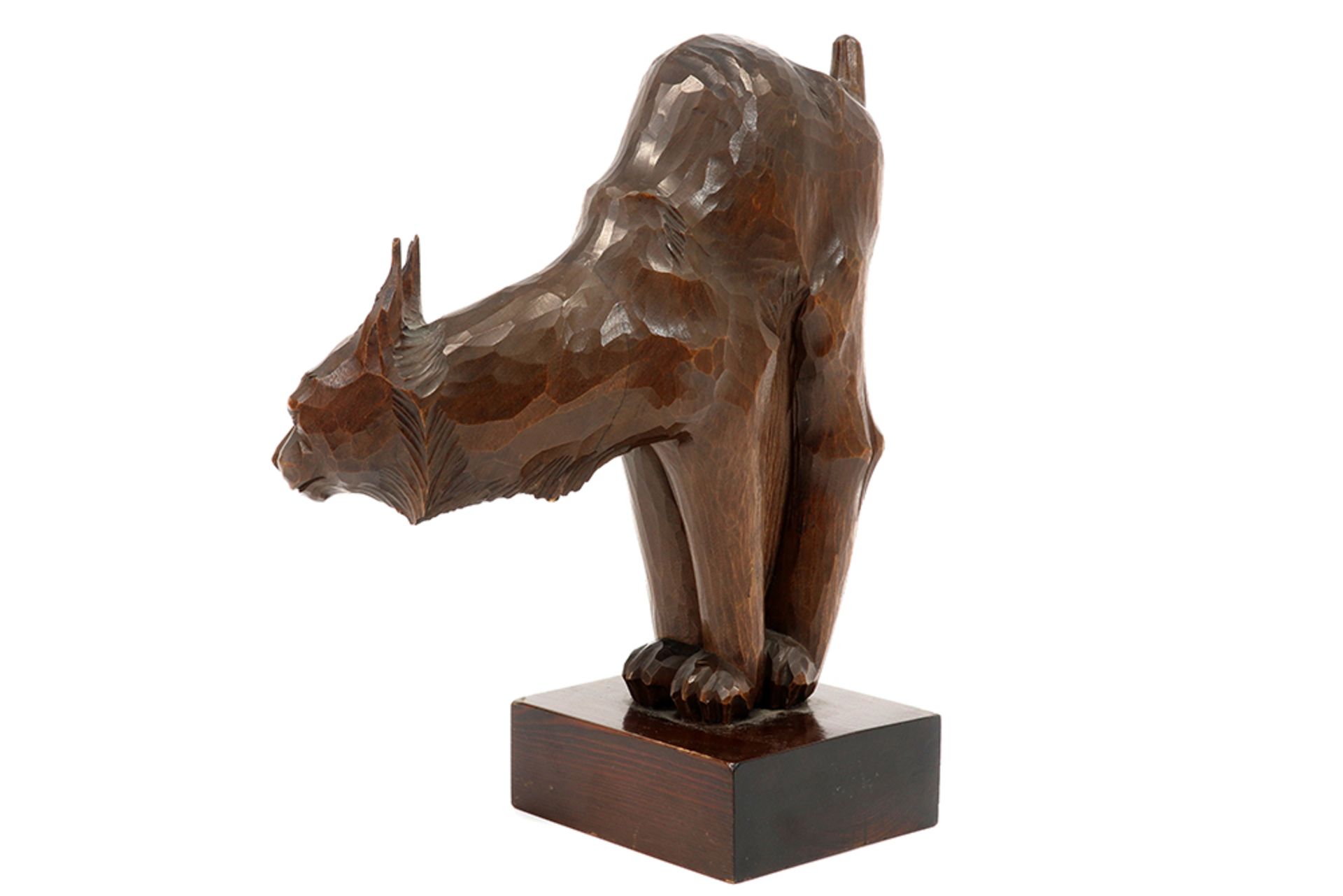 20th Cent. wooden "Lynx" sculpture - with a monogram yet to be identified || Twintigste eeuwse - Image 2 of 4