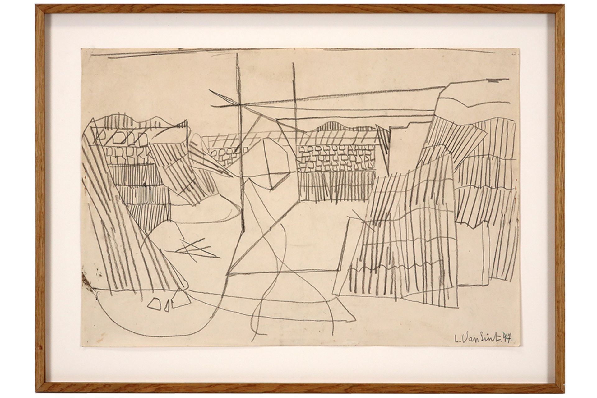 20th Cent. Belgian abstract drawing - signed Louis Van Lint and dated 1947 || VAN LINT LOUIS (1909 - - Image 3 of 3