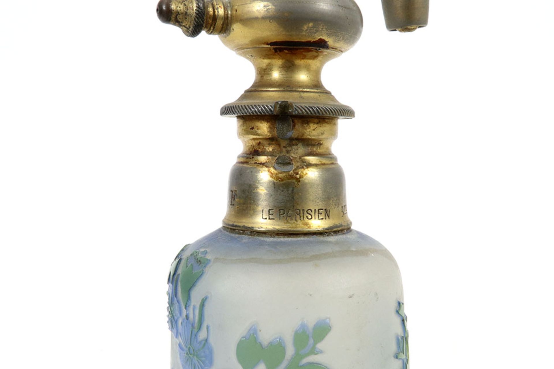 Gallé signed Art Nouveau perfume flask in pate de verre with a gilded mounting marked "Paris" || - Image 4 of 4