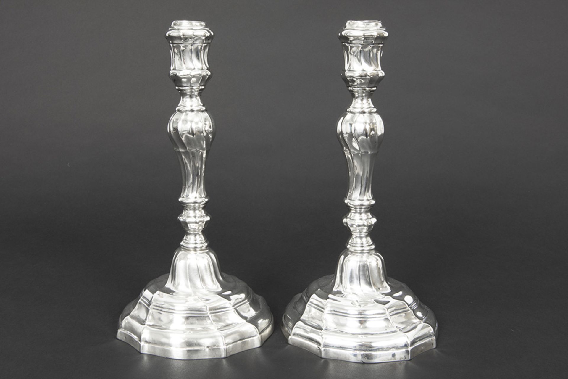 pair of late 18th Cent. candlesticks in silver made in Ath (with its mark)and dated 1798 || Paar