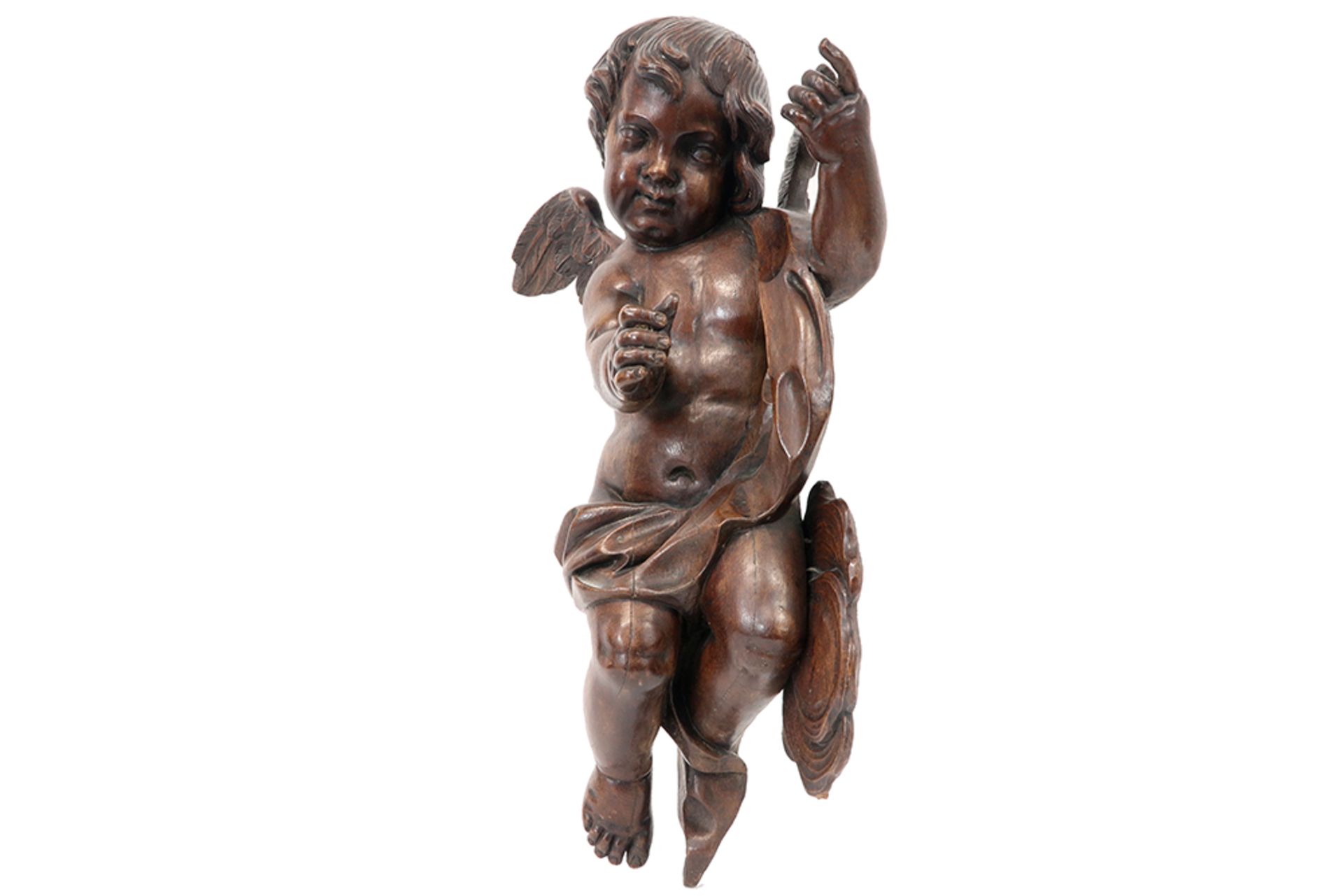 17th Cent. Flemish baroque style "Angel" sculpture in oak || EUROPA - eiken sculptuur in Vlaamse - Image 2 of 4