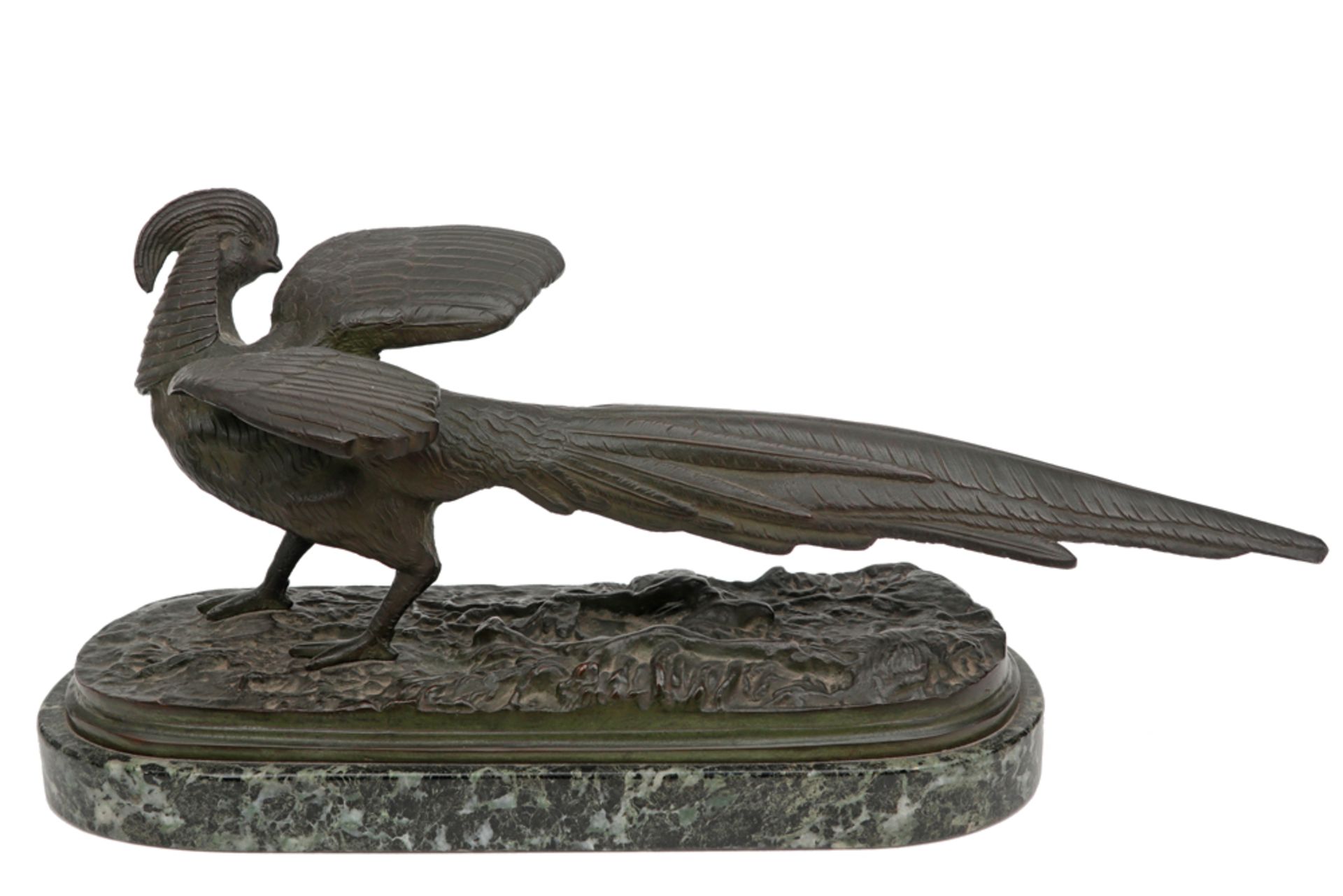 Sculptuur in brons van de jaren '20 : "Fazant"  -  breedte : 45 cm  -  op groenmarmeren sokkel || 19 - Image 2 of 2