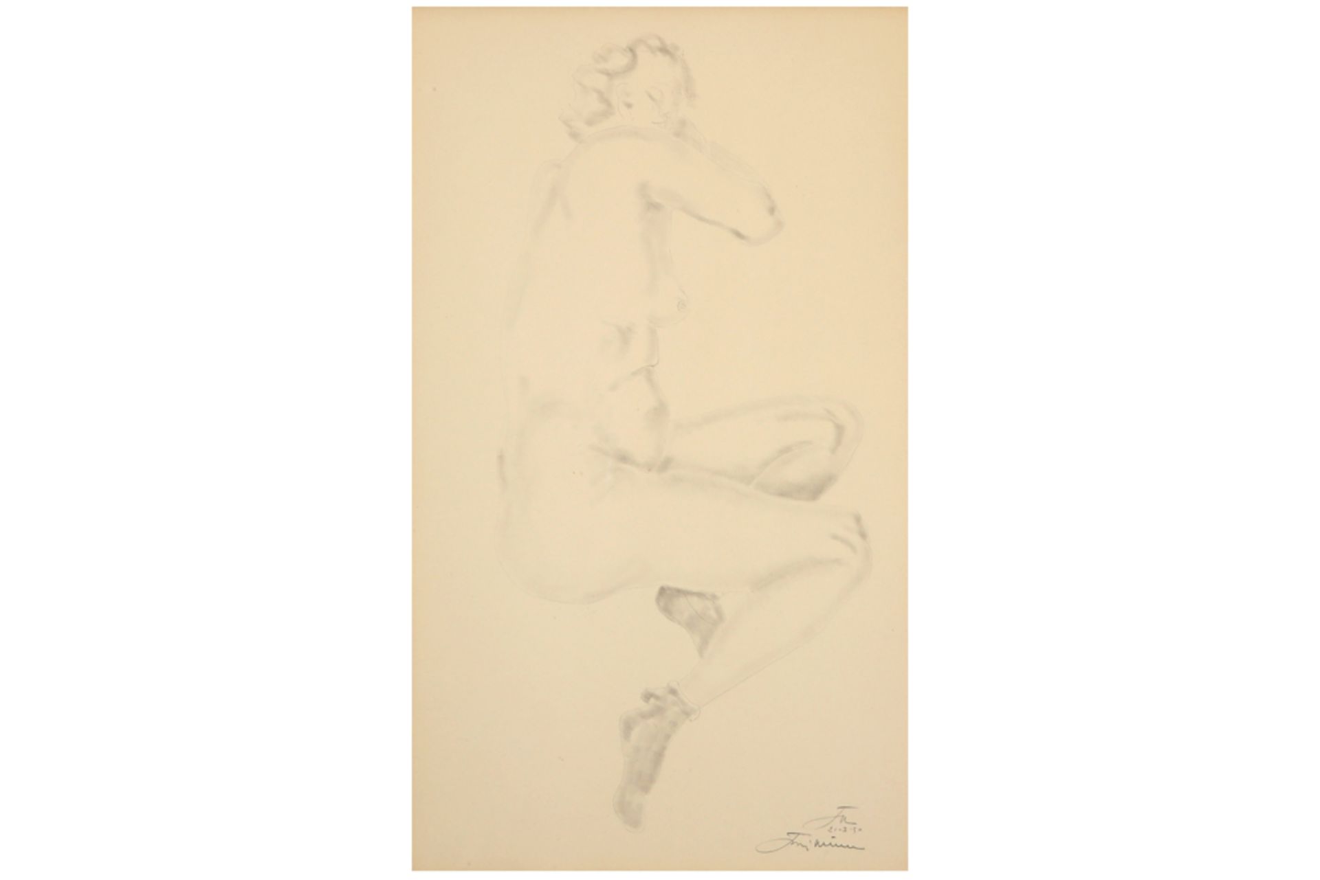 MINNE JORIS (1897 - 1988) tekening : "Liggend naakt"  -  54,5 x 31,5 getekend  || 20th Cent. Belgian