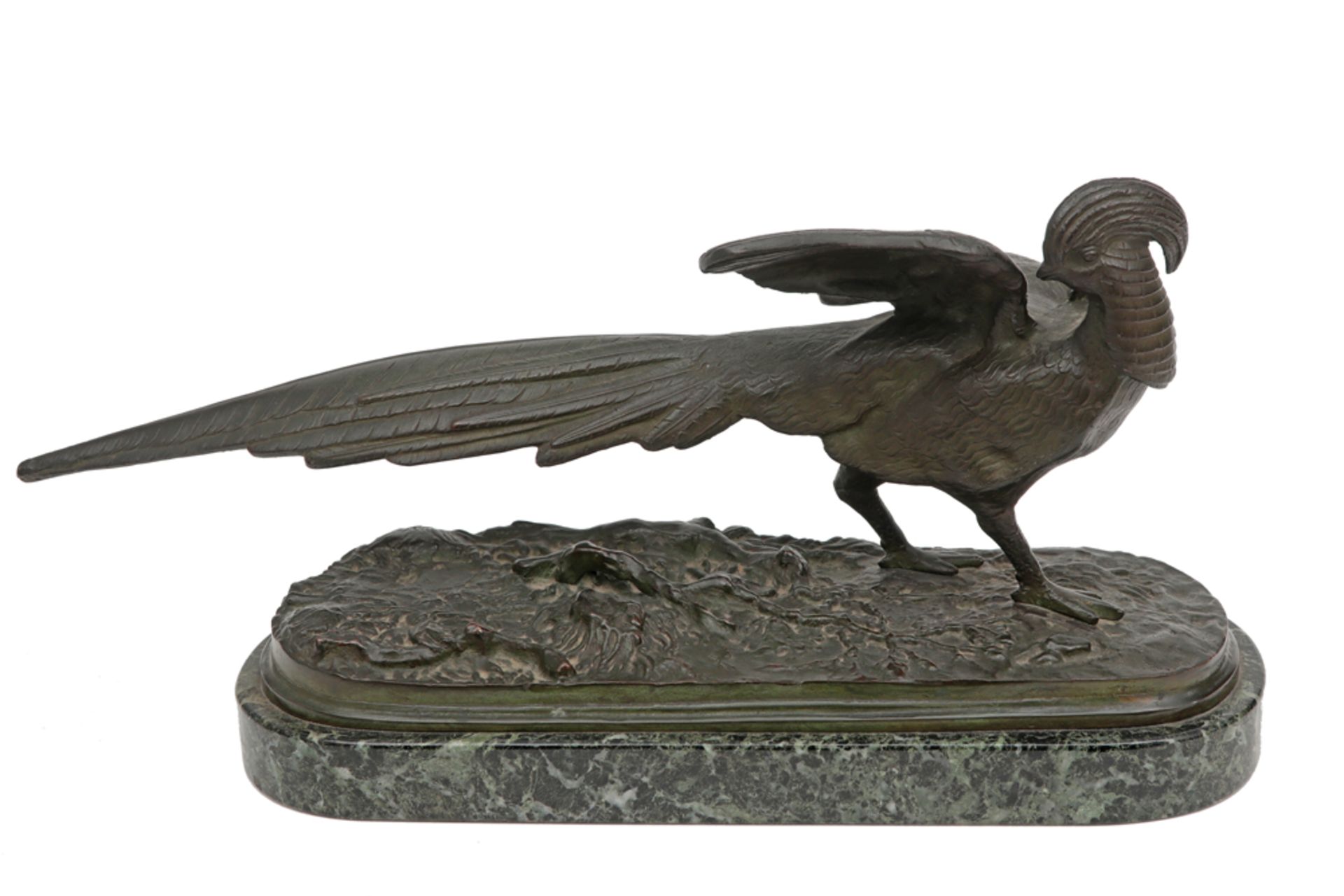 Sculptuur in brons van de jaren '20 : "Fazant"  -  breedte : 45 cm  -  op groenmarmeren sokkel || 19