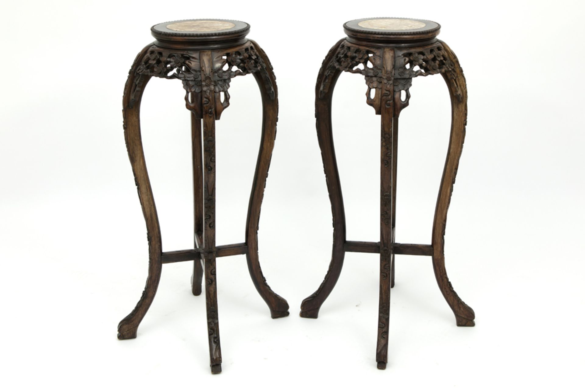 Paar Chinese piédestalles in rozenhout  -  hoogte : 91 cm || pair of Chinese pedestals in rosewood15