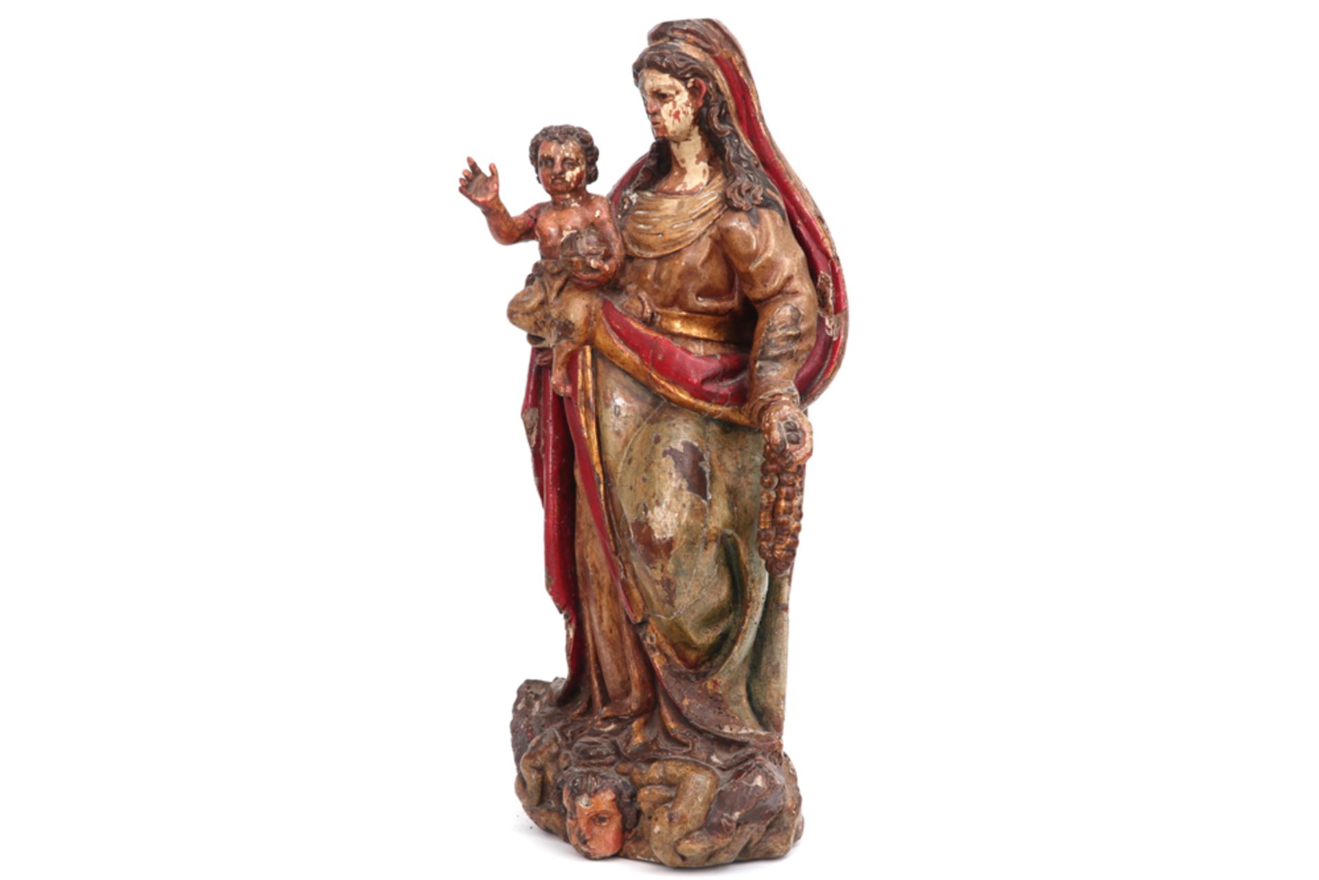 Zeventiende eeuwse Zuid-Europese sculptuur met originele polychromie : "Madonna met kind"  -  hoogte - Image 2 of 3
