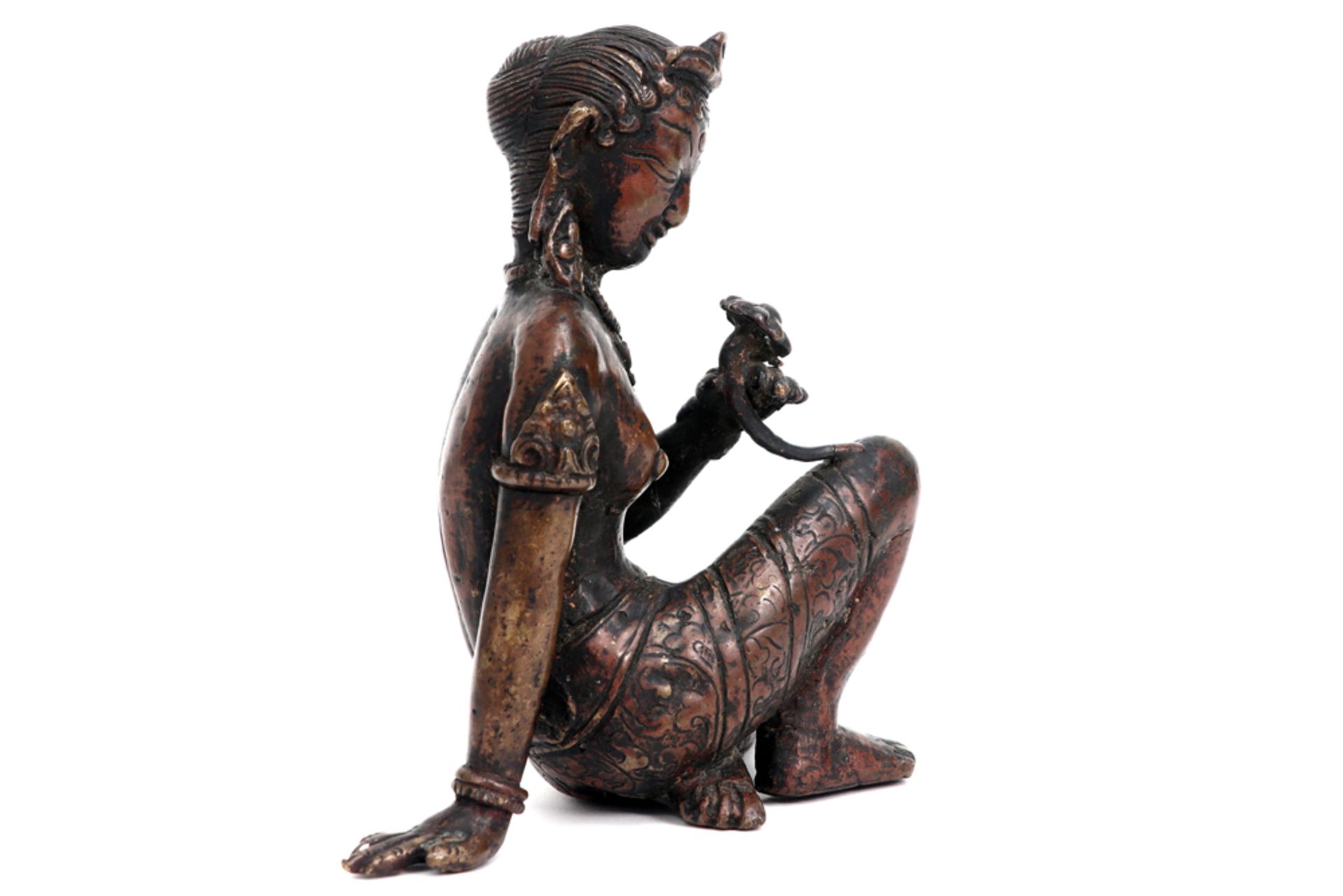 Antieke Nepalese sculptuur  :  "Zittende Tara"  -  hoogte  :  11 cm  || antique Nepalese sculpture " - Image 5 of 5