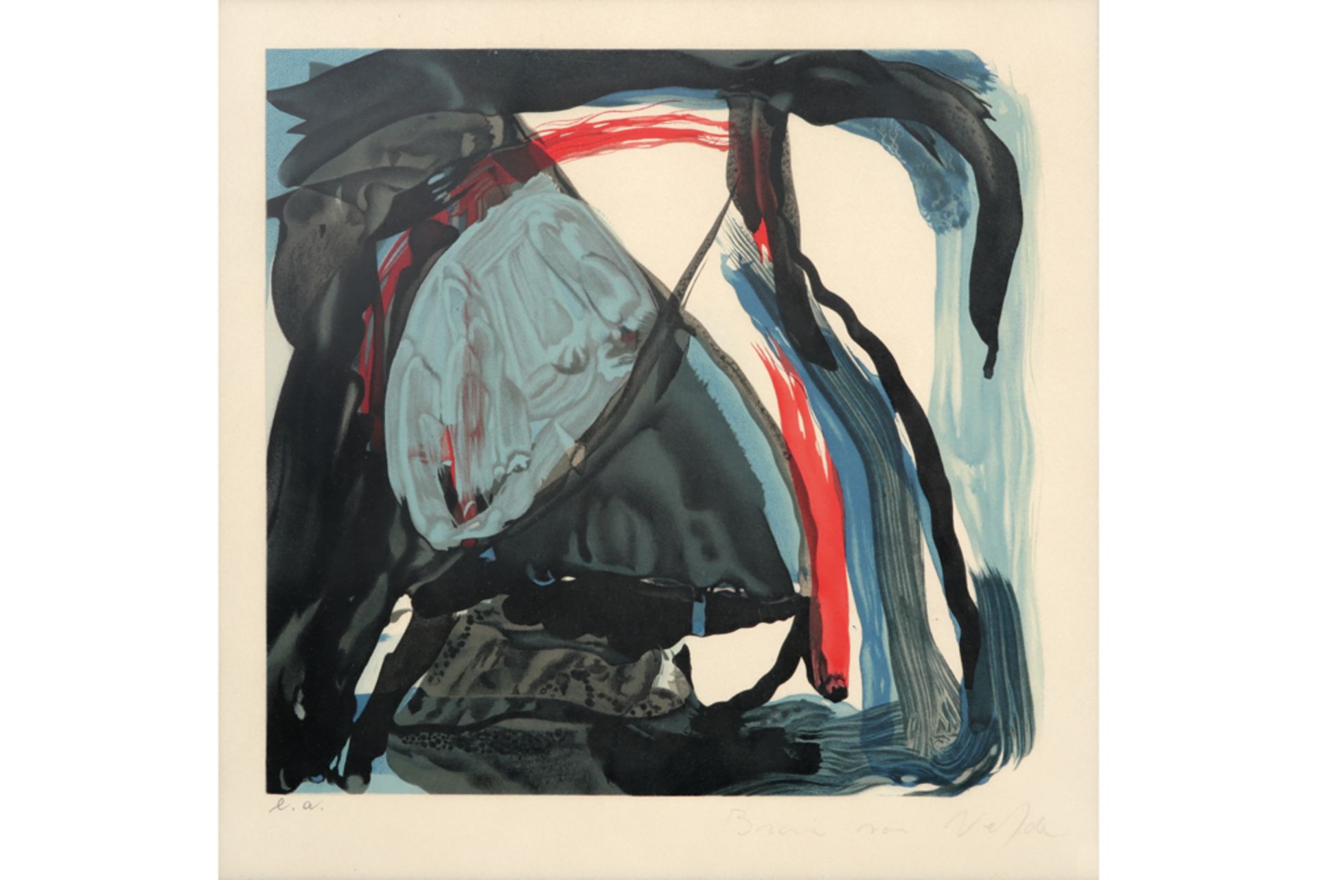 VAN VELDE BRAM (1895 - 1981) kleurlitho n° Epreuve d'Artiste : "Abstracte compositie"  -  28 x 29,5 
