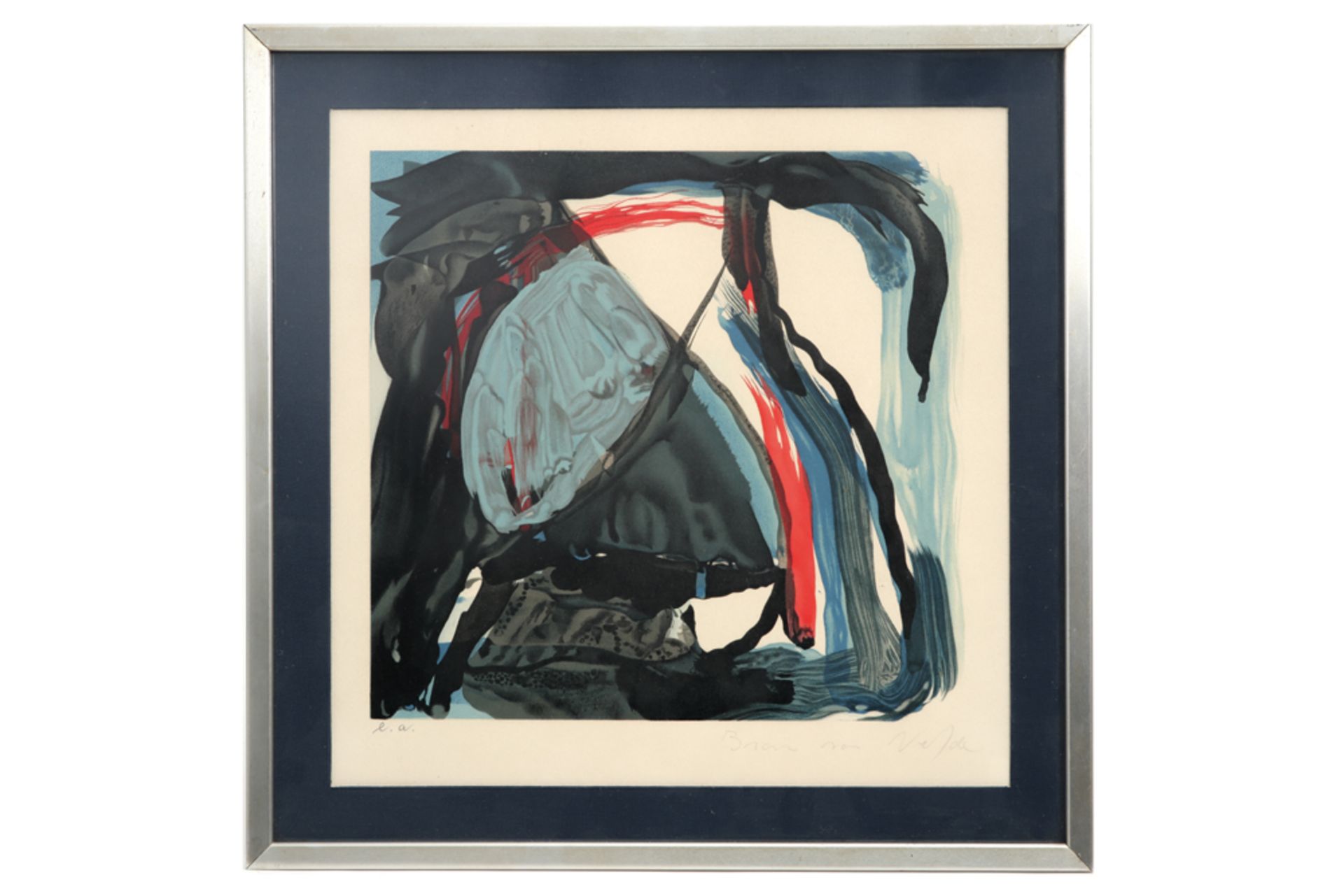 VAN VELDE BRAM (1895 - 1981) kleurlitho n° Epreuve d'Artiste : "Abstracte compositie"  -  28 x 29,5  - Image 3 of 3