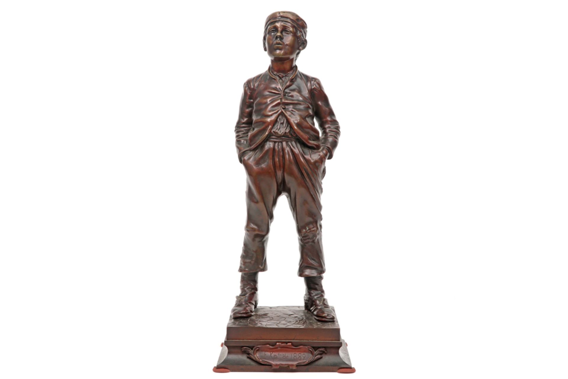 HERTZBERG HALFDAN (1857 - 1890) sculptuur in brons : "Fluitende jongen" (Le jeune mousse siffleur) d