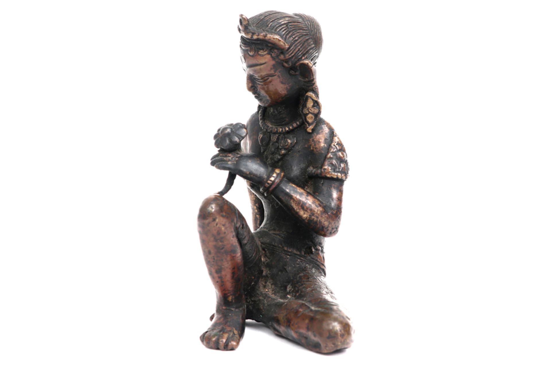 Antieke Nepalese sculptuur  :  "Zittende Tara"  -  hoogte  :  11 cm  || antique Nepalese sculpture " - Image 2 of 5