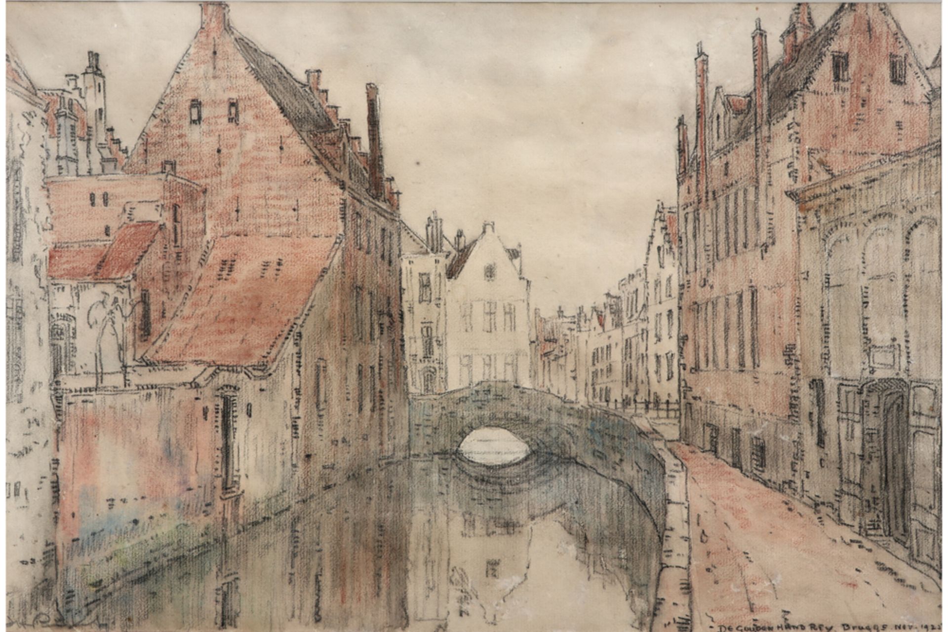 PIERNEEF JACOB (1886 - 1957) zeldzaam werk in gemengde techniek (potlood en aquarel) : "Zicht van