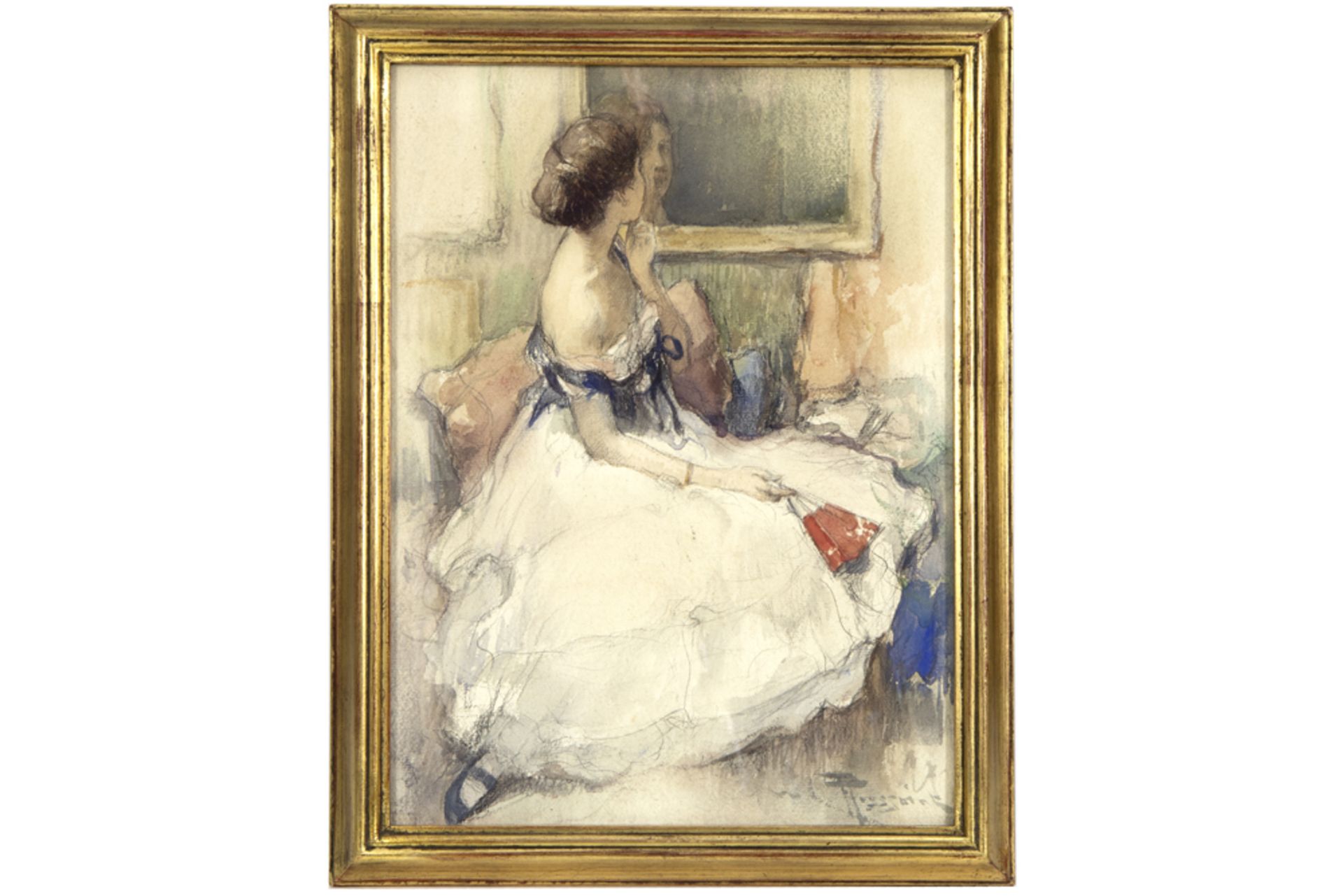 TOUSSAINT FERNAND (1873 - 1956) gemengde techniek met aquarel en potlood : "Jonge vrouw in de spiege - Bild 3 aus 3