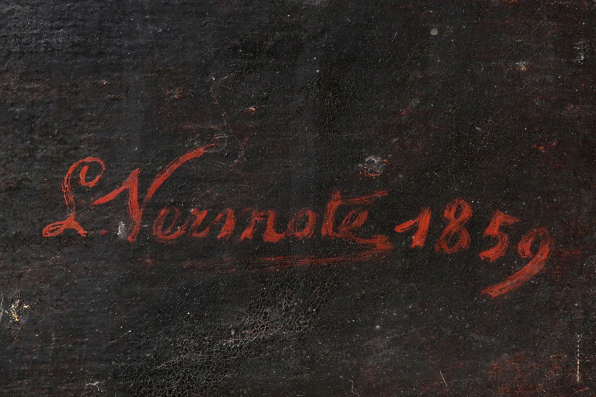 VERMOTE LIÉVIN (1827 - 1869) pendant olieverfschilderijen op doek (gemaroufleerd) : "Mans-" en "Vrou - Bild 8 aus 9