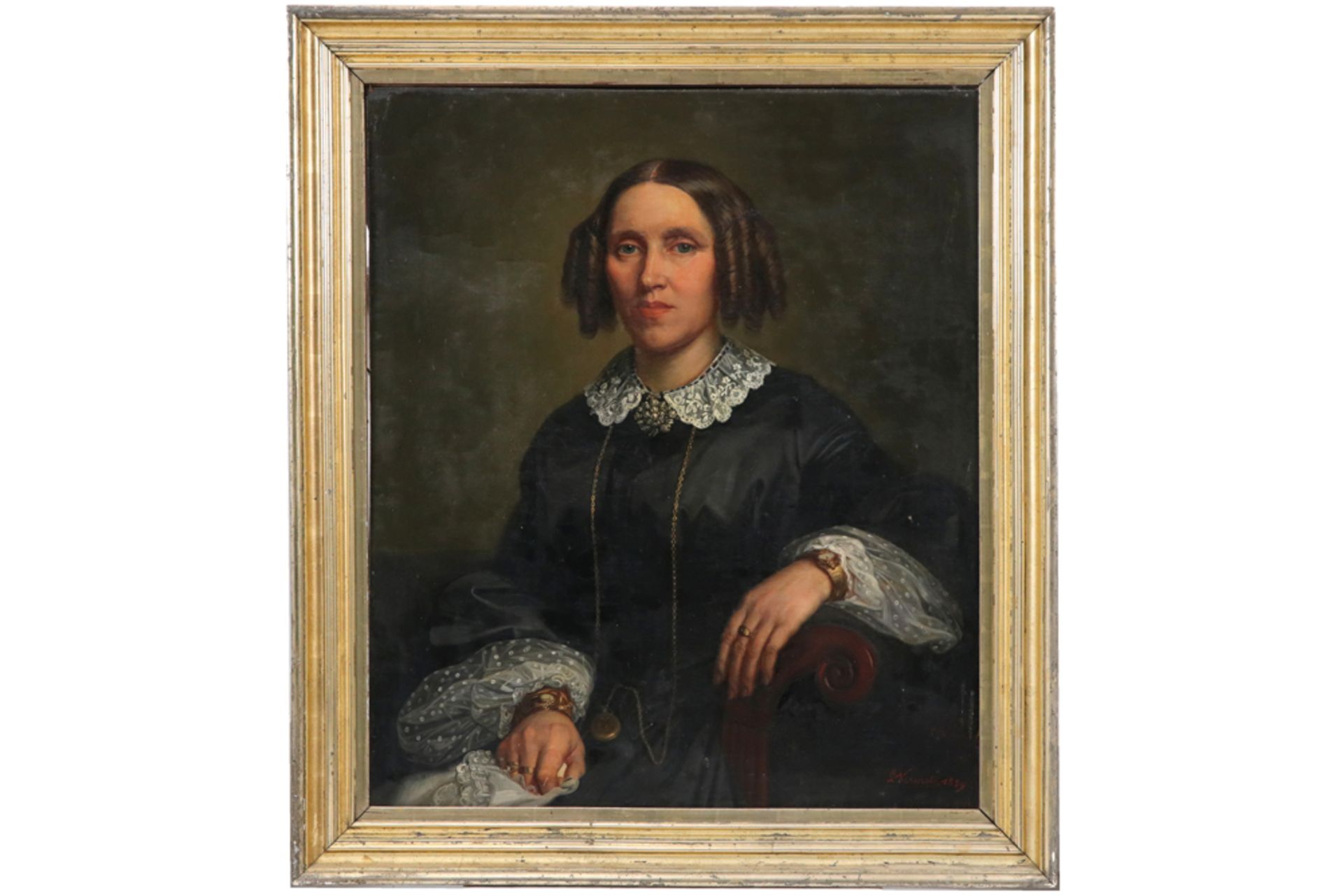 VERMOTE LIÉVIN (1827 - 1869) pendant olieverfschilderijen op doek (gemaroufleerd) : "Mans-" en "Vrou - Bild 6 aus 9