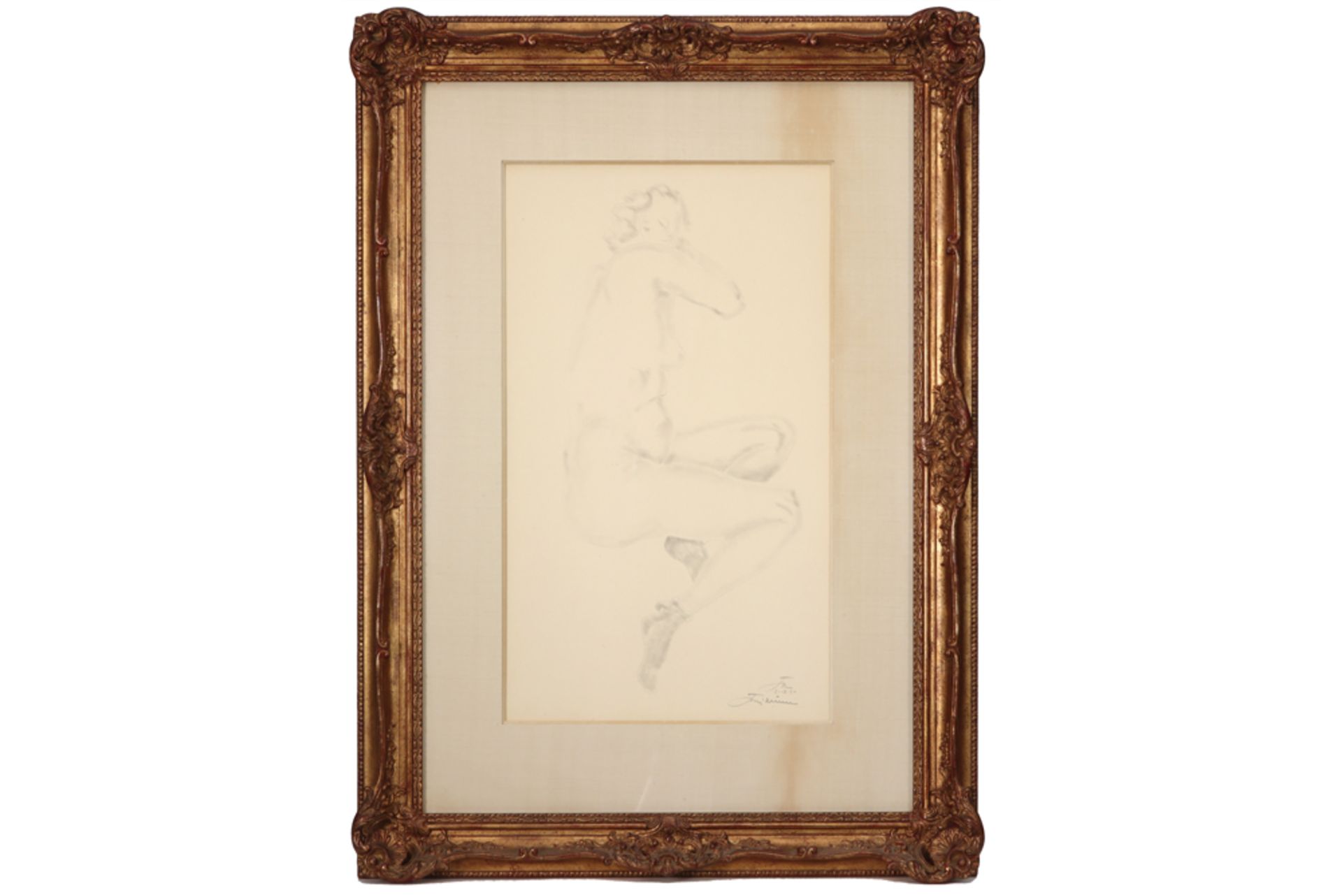 MINNE JORIS (1897 - 1988) tekening : "Liggend naakt"  -  54,5 x 31,5 getekend  || 20th Cent. Belgian - Bild 3 aus 3