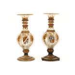 pair of 18th Cent. Dutch alliance cups in glass each with three painted crests || Paar achttiende