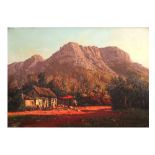 20th Cent. South African oil on canvas with a view of the Table Mountain - signed Tinus de Jong ||