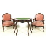 pair of antique rosewood armchairs & a 19th Cent. games-table in walnut || Lot van een paar