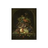 antique "Still Life with fruit, snails and insects in a niche" oil on canvas - signed "A. Mignon