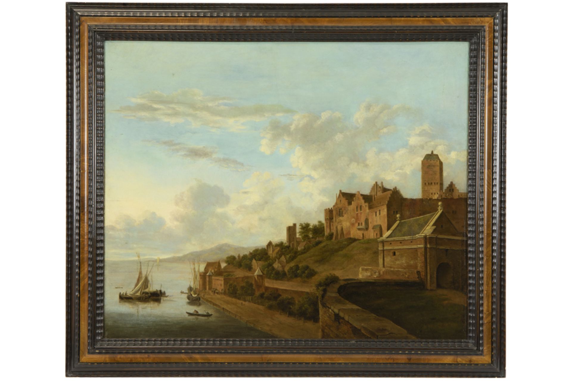 18th/19th Cent. oil on canvas in the style of Jan van Goyen || Achttiende/negentiende eeuws - Image 2 of 3