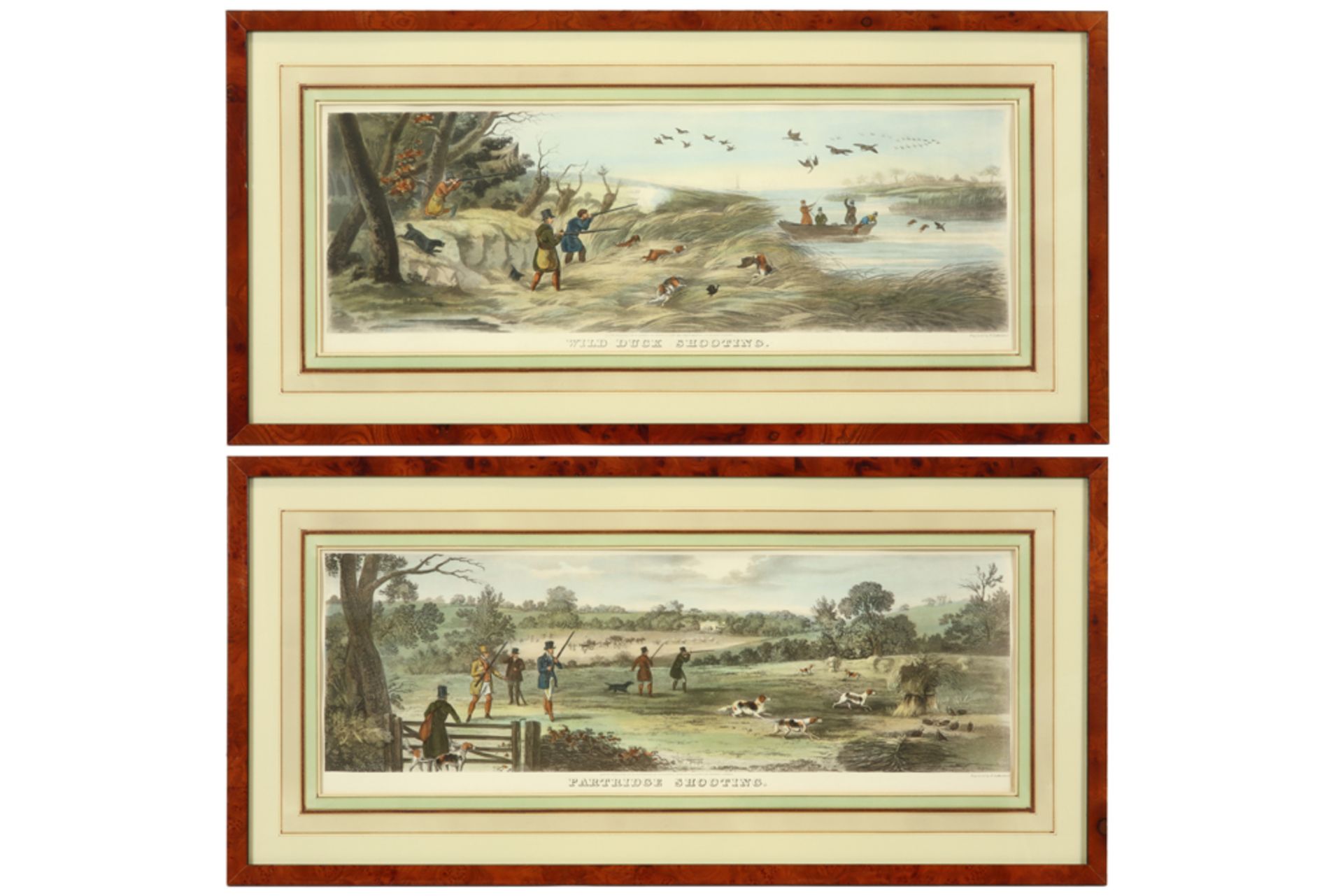 pair of antique English prints || Paar antieke Engelse gravures met jachttaferelen - 24 x 67