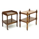 two small 19th Cent. English mahogany one tier dumbwaiters || Lot van twee kleine negentiende eeuwse