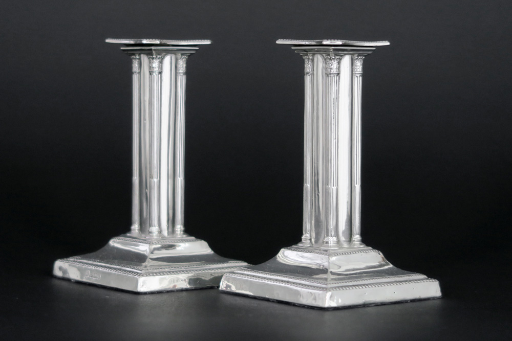 pair of antique English neoclassical candlesticks in "Thomas Bradbury & Sons Ltd" signed marked - Image 2 of 3