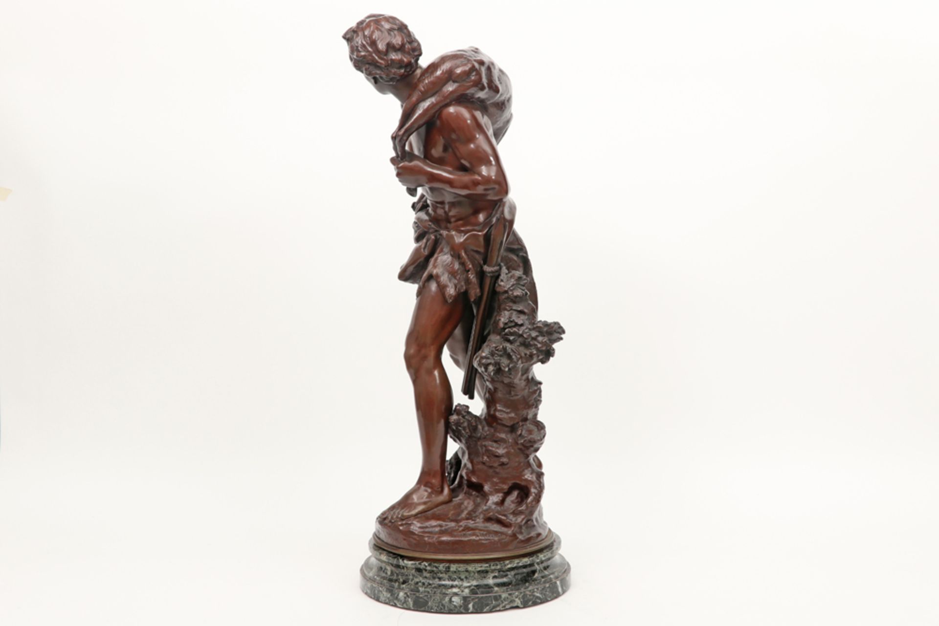 antique Mathurin Moreau sculpture in bronze on a base in green marble - signed || MOREAU MATHURIN ( - Image 4 of 5