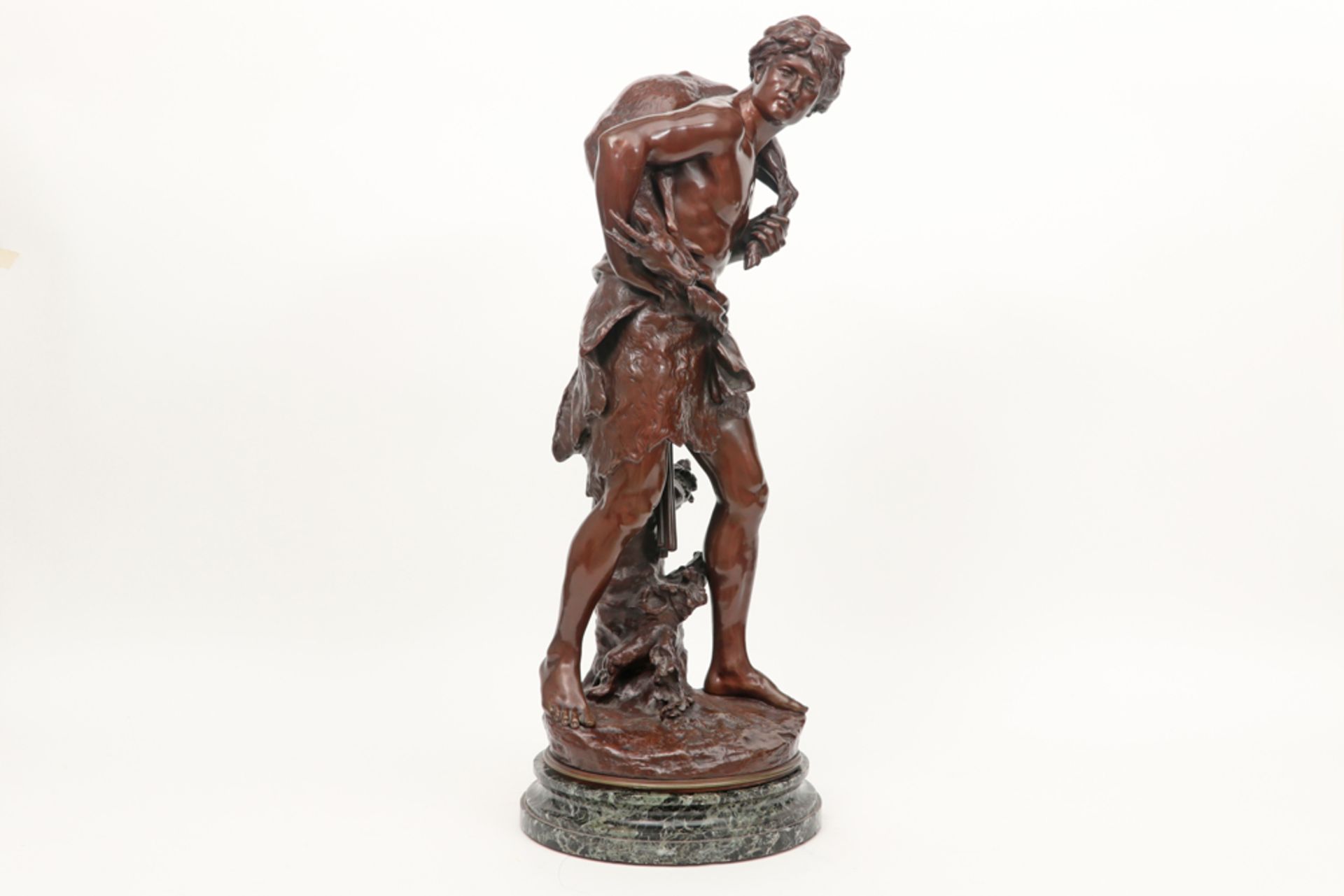 antique Mathurin Moreau sculpture in bronze on a base in green marble - signed || MOREAU MATHURIN ( - Image 2 of 5