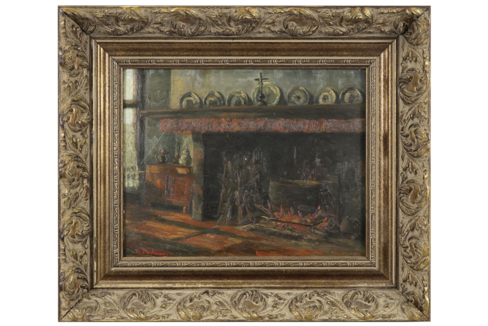 20th Cent. Belgian Vic Daelman signed oilpainting || Olieverfschilderij op paneel : "Interieur" - Bild 3 aus 4