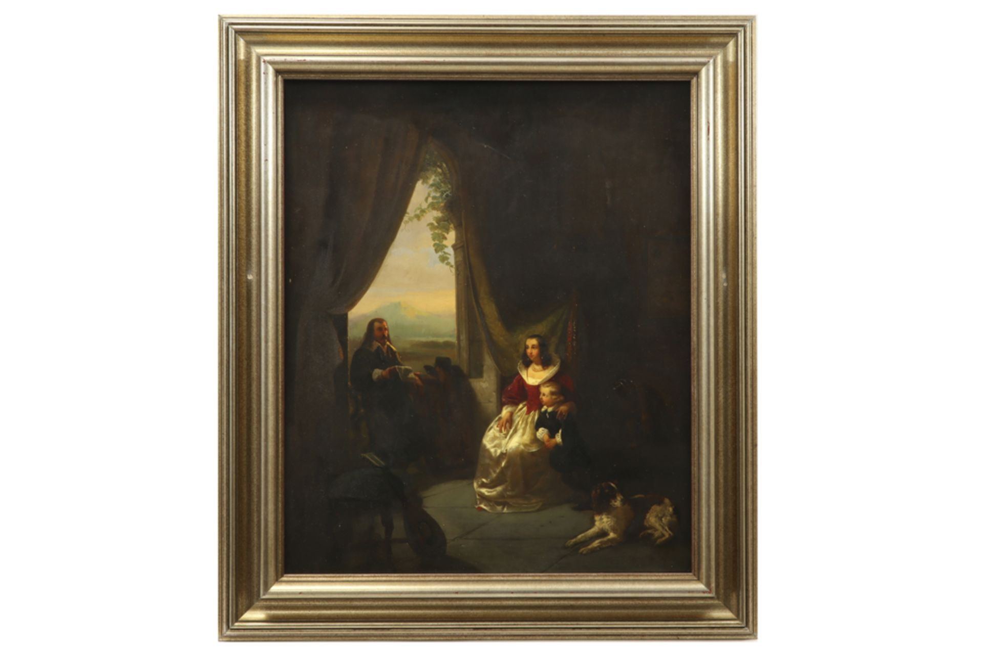 19th Cent., presumably Belgian oil on panel (in mahogany) || Negentiende eeuws, allicht Belgisch, - Image 2 of 3