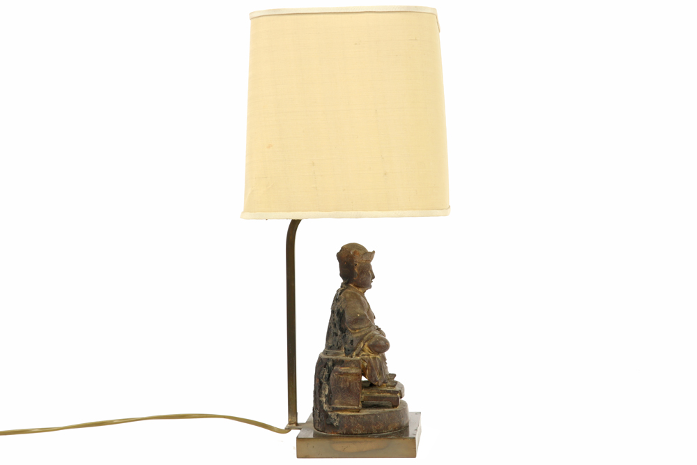 nineties' lamp with an antique Japanese wood sculpture || Nineties' vintage schemerlamp met een - Image 2 of 3