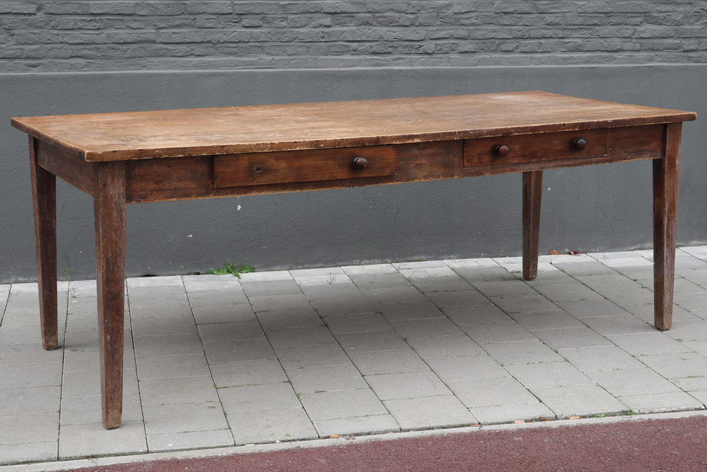 antique refectory table with two drawers in oak || Antieke eettafel met twee laden in eik