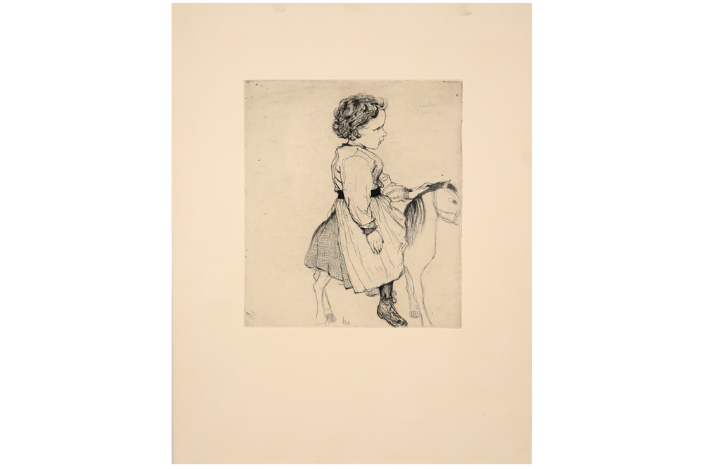 etching by Henri Evenepoel || EVENEPOEL HENRI (1872 - 1899) ets : Kindje op pony" - 56,5 x 46,5 ( - Image 3 of 3