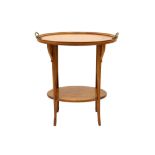 Louis Majorelle signed Art Nouveau two tier tea table in walnut with bronze grips || MAJORELLE LOUIS
