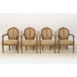 two pairs of armchairs in cerused wood || Lot met twee paar fauteuils in geceruseerd hout en cannage