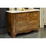 18th Cent. chest of drawers in parquetry with brass inlay, with four drawers with original mountings