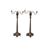antique pair of English candelabras with snake's heads in fruitwood || Antiek paar Engelse