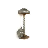 antique pewter fountain with its basin with a rare corner model - on a base in wood with torsaded