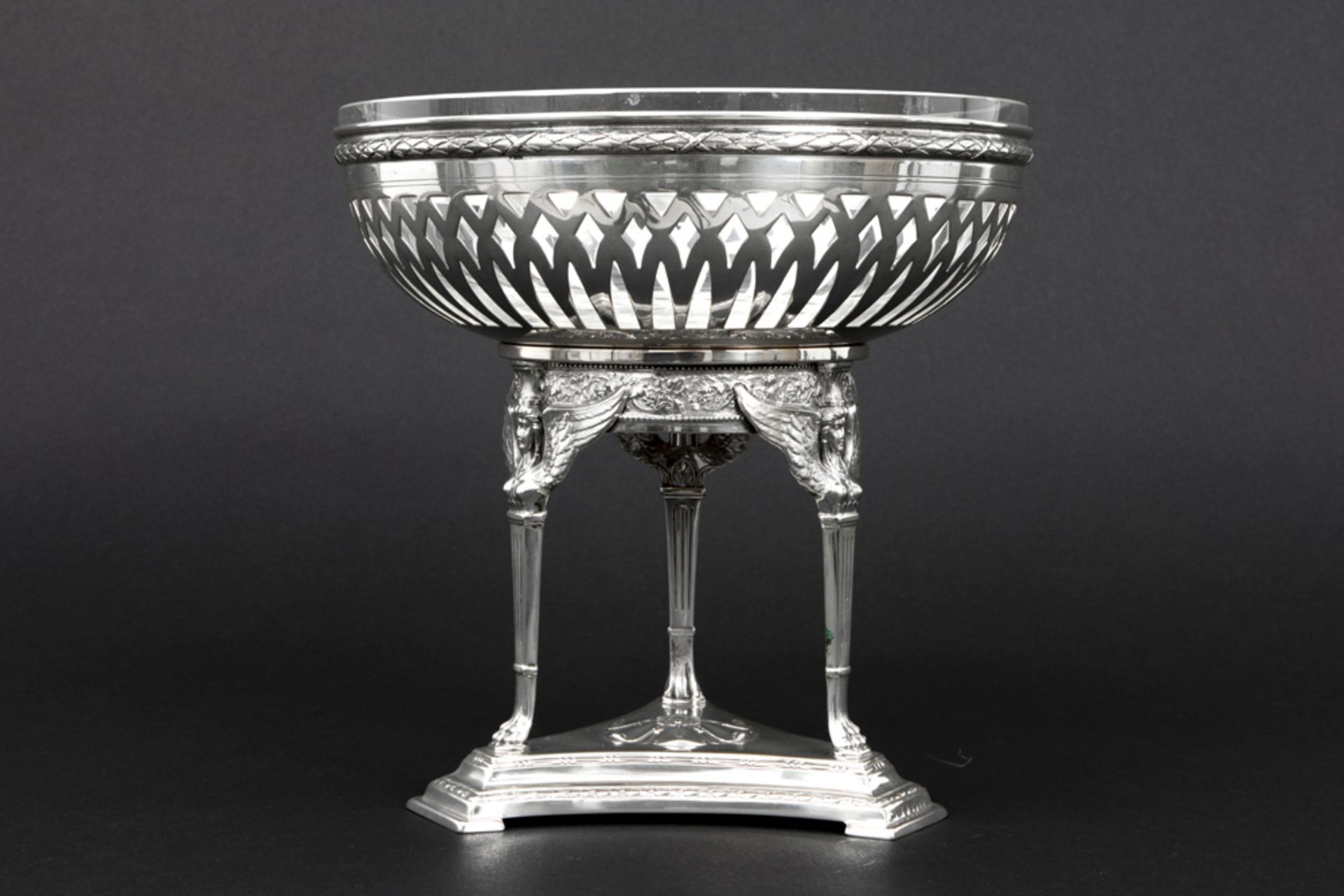 'antique' German neoclassical centerpiece in glass and marked silver || 'Antieke' milieu de table - Image 2 of 3