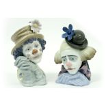 two "Clown's heads" in Lladro marked porcelain || Twee clownshoofden in porselein gemerkt Lladro -