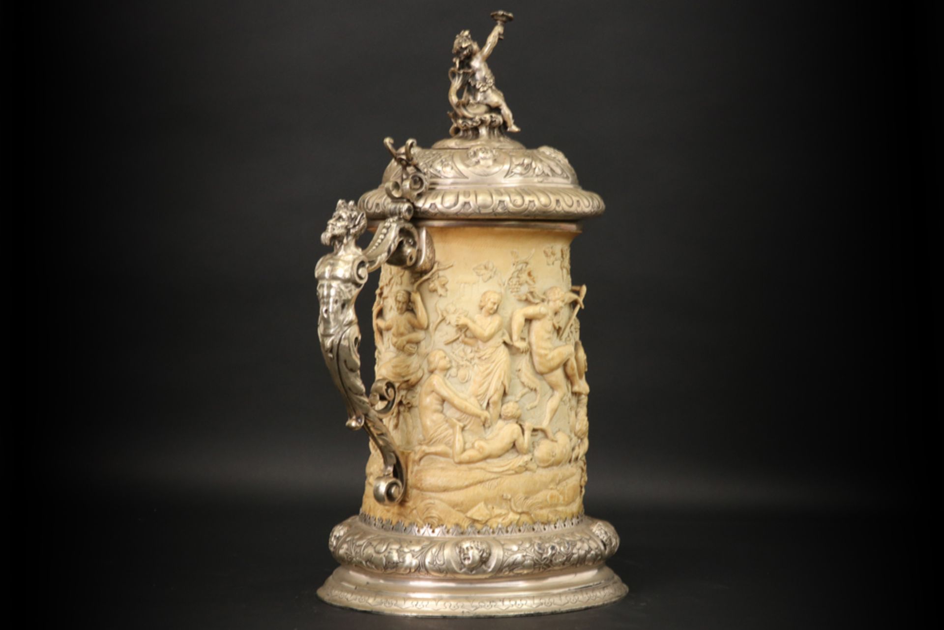 19th Cent. or earlier European, probably French, cup/tankard in ivory and marked solid silver ( - Image 5 of 6