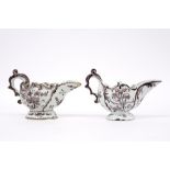 pair of 18th Cent. sauce boats in marked ceramic from Delft with a Louis XV decor in manganese