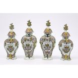 set of two pairs of 18th Cent. lidded vases in ceramic from Delft with a polychrome decor || Set (4)